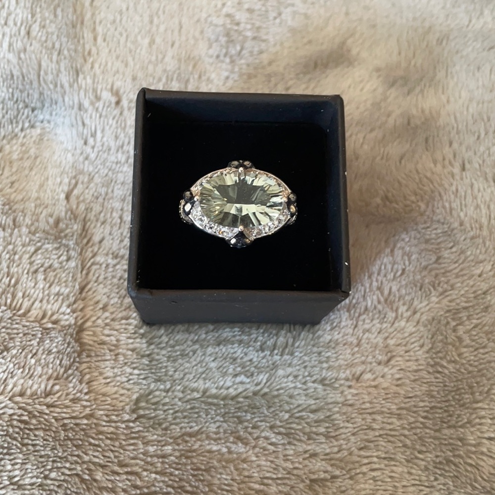 Vintage Green amethyst and Diamond Ring